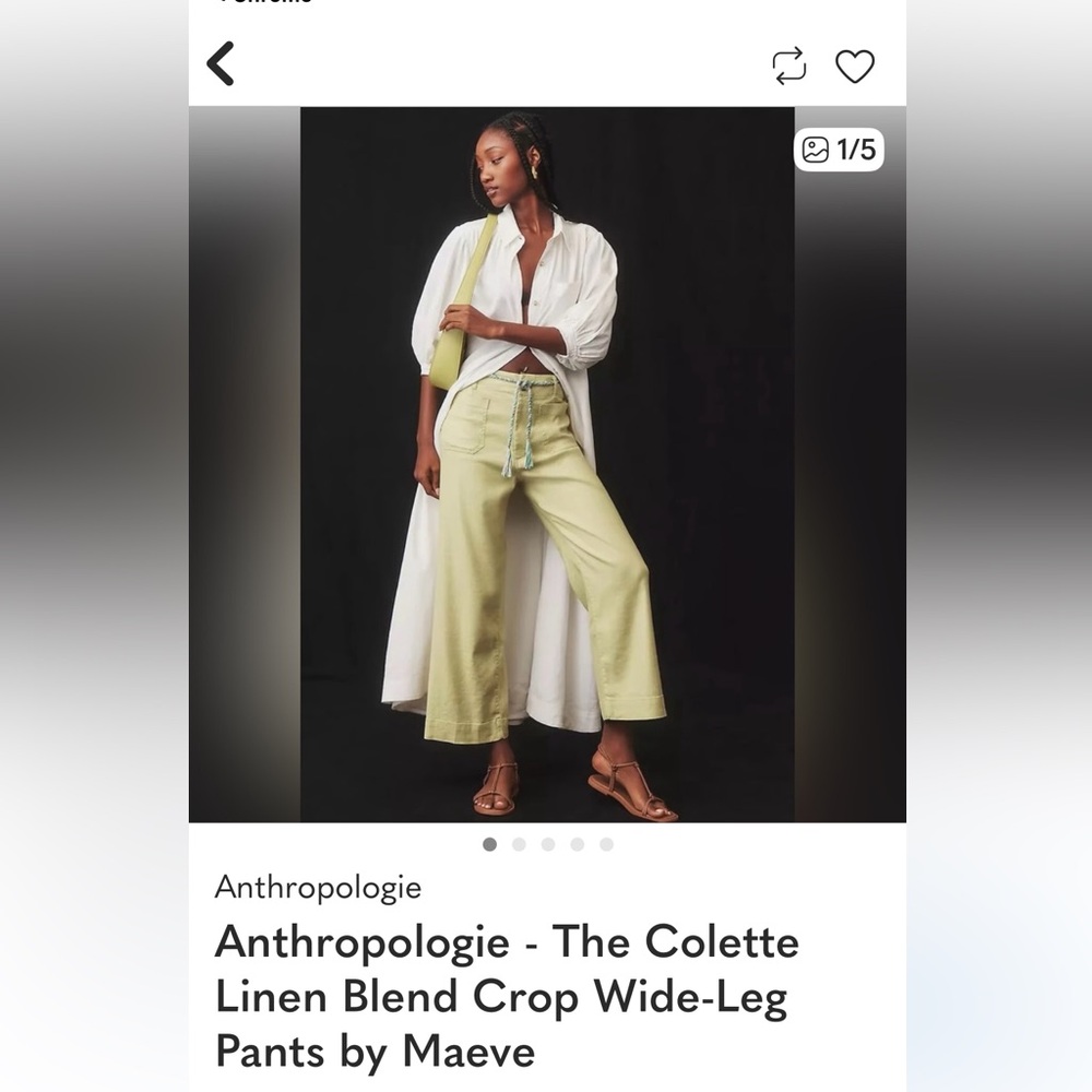 Anthropologie Maeve Colette Lime Yellow Wide-Leg Crop Pants